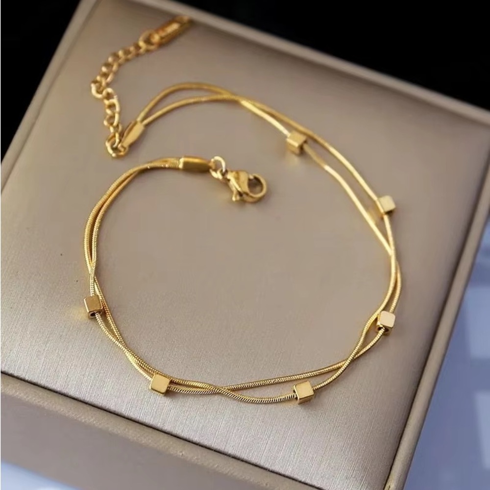 18K Gold Plated Double Layered Bracelet*Dainty Minimalist Satellite MLB016 - Picture 2 of 6
